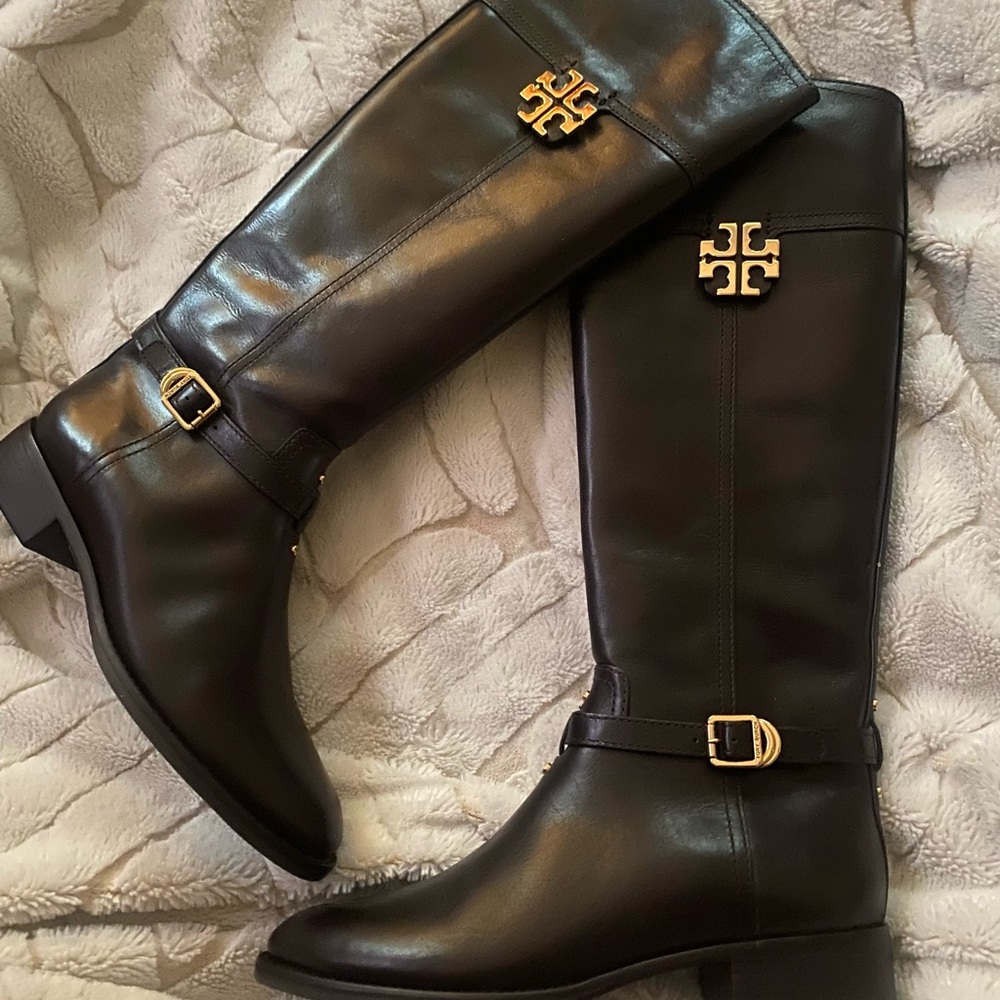 Tory Burch Black Gold Over the Knee Boots